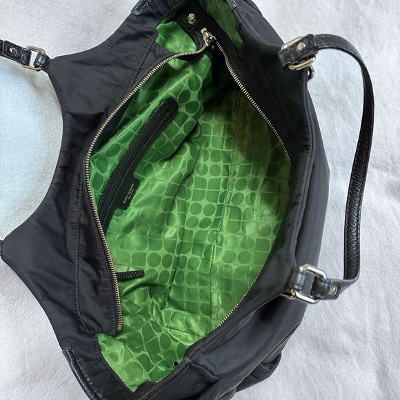 Kate Spade Maise Black Nylon Large Tote‎ Shoulder Bag Side Pockets Purse Leather - Picture 10 of 12
